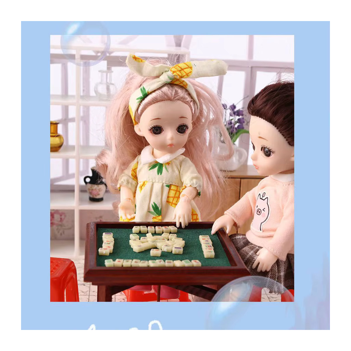XYTLEZONE Mini chinesisches Mahjong Puppenhaus Zubehör Miniaturmodell in mehrfarbigem Design für deine Dekoration und Fotografie-Requisiten - Bild 5