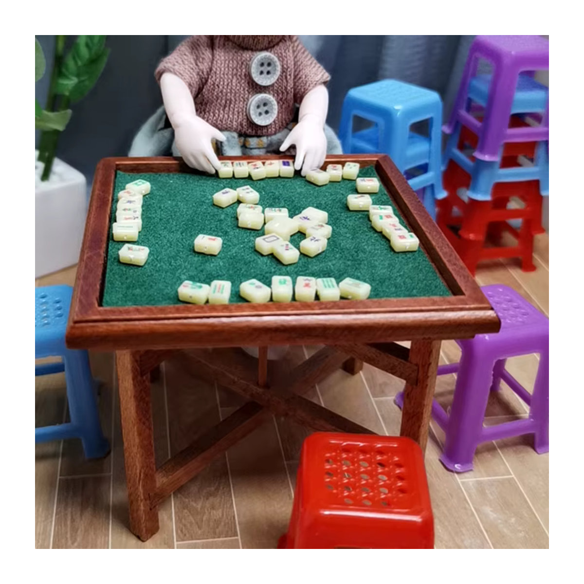 XYTLEZONE Mini chinesisches Mahjong Puppenhaus Zubehör Miniaturmodell in mehrfarbigem Design für deine Dekoration und Fotografie-Requisiten - Bild 6