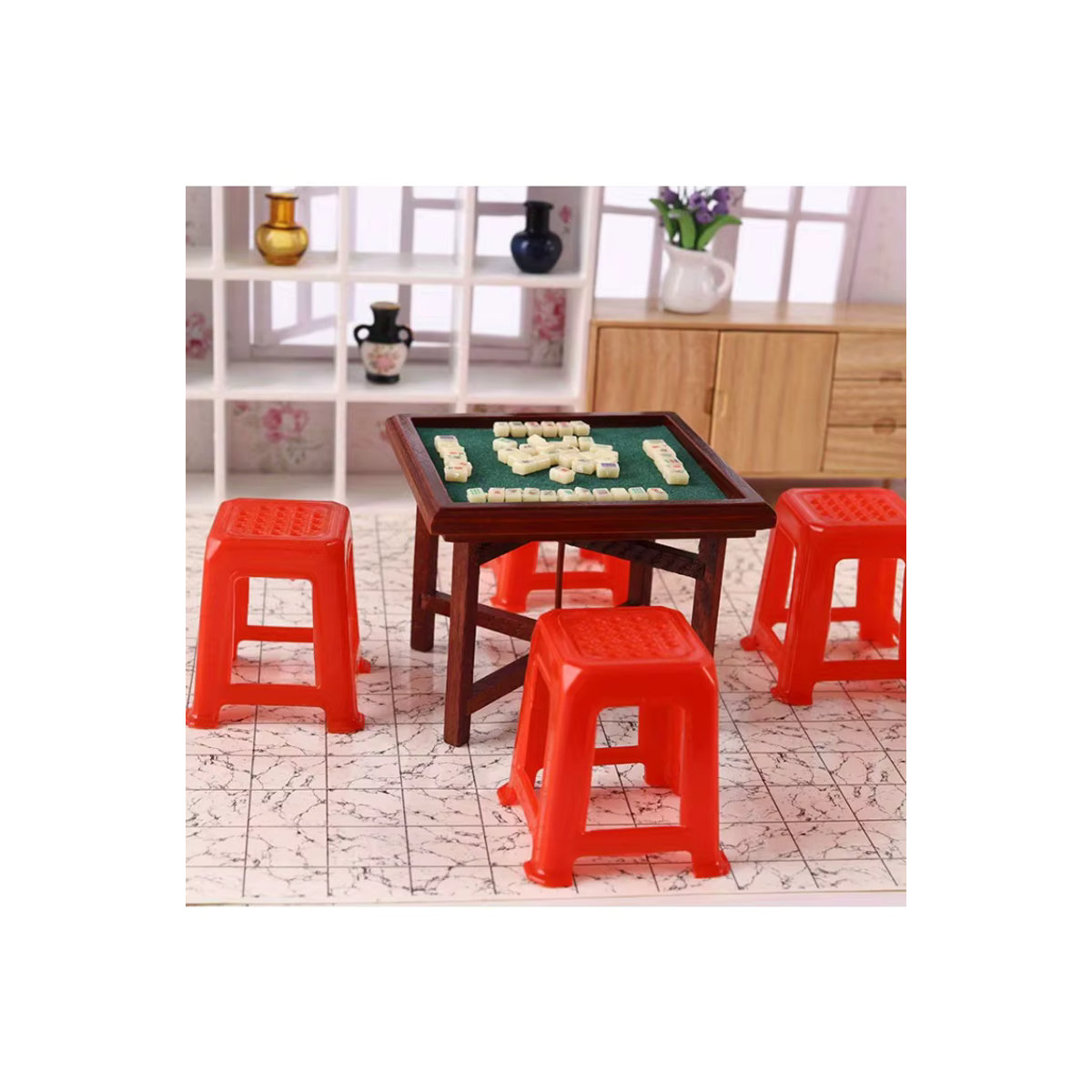 XYTLEZONE Mini chinesisches Mahjong Puppenhaus Zubehör Miniaturmodell in mehrfarbigem Design für deine Dekoration und Fotografie-Requisiten - Bild 7