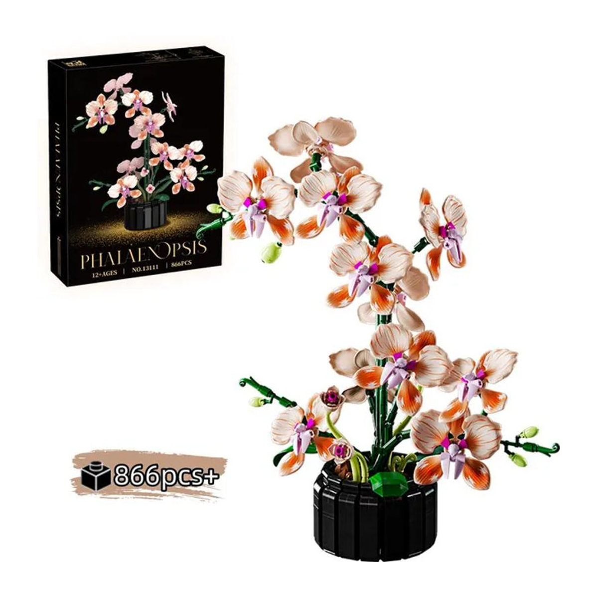 Yaafun MOC Phalaenopsis Orchideen-Baustein-Set, Kreatives DIY Blumen-Bouquet Modell aus Kunststoff, Mehrfarbig, 866 Teile - Bild 1