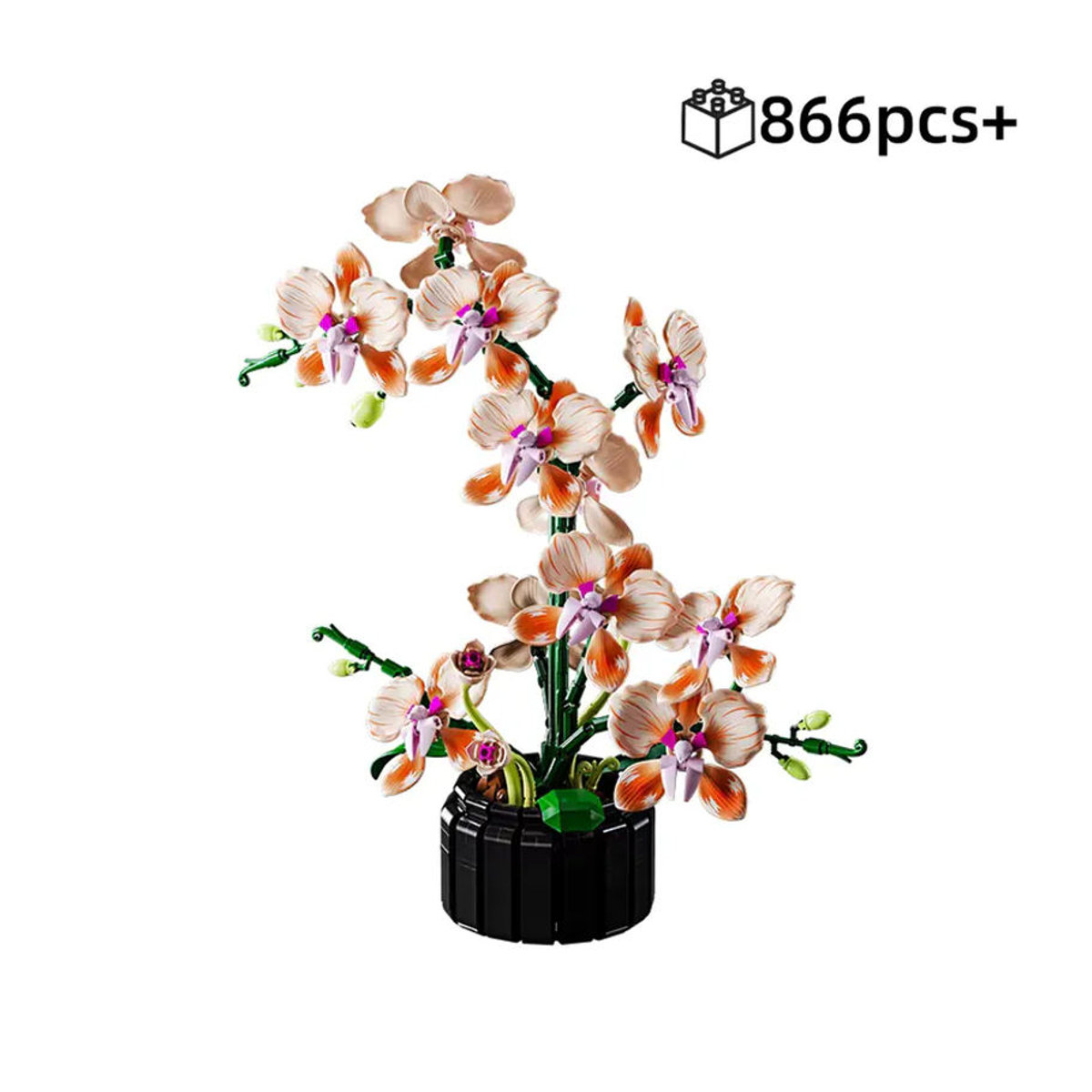 Yaafun MOC Phalaenopsis Orchideen-Baustein-Set, Kreatives DIY Blumen-Bouquet Modell aus Kunststoff, Mehrfarbig, 866 Teile - Bild 7