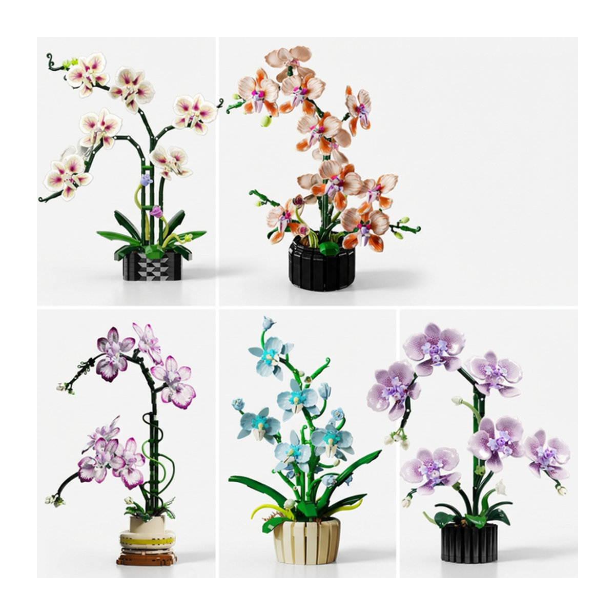 Yaafun Phalaenopsis Orchideen-Bausteine Blumenstrauß Pflanzenset, mehrfarbig, kreative Desktop-Dekoration aus Kunststoff - Bild 1