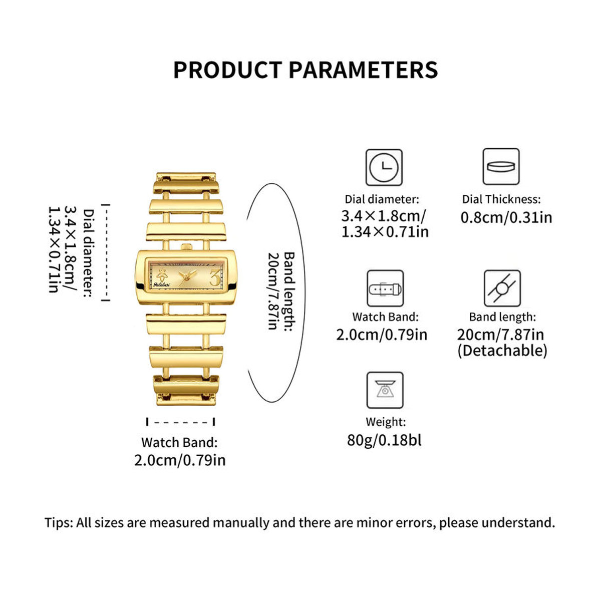 Yalalusi Rechteckige Quarzuhr in Gold mit Metallarmband für Damen und Herren - Bild 3