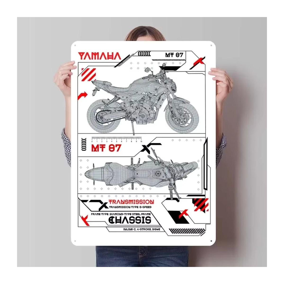 Yamaha Motorrad Metallschild Wanddekoration in Weiß, Rechteckiges Wandbild für Wohnzimmer und Gaming Raum, H x B x T: 30 x 20 x 0,79 cm - Bild 1