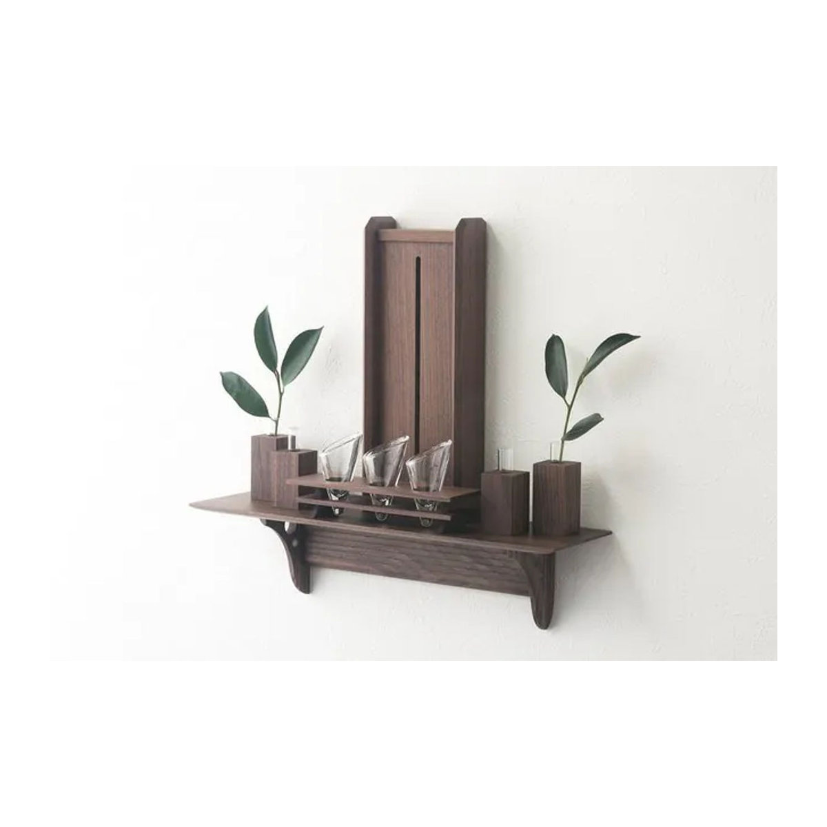 Yamato Bridge Kamidana Modernes Ensemble aus Holz in Braun Wandmontiert - Bild 1