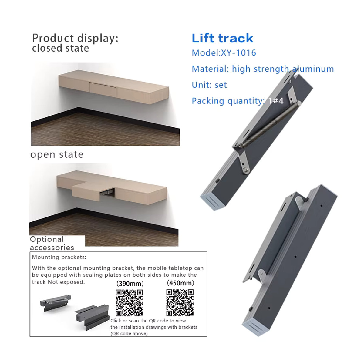 Yanbian Esstisch und Hebeschreibtisch aus Holz in Grau mit ausziehbarem Teleskop-Klapp-Mechanismus und unsichtbarer Führungsschiene - Bild 4