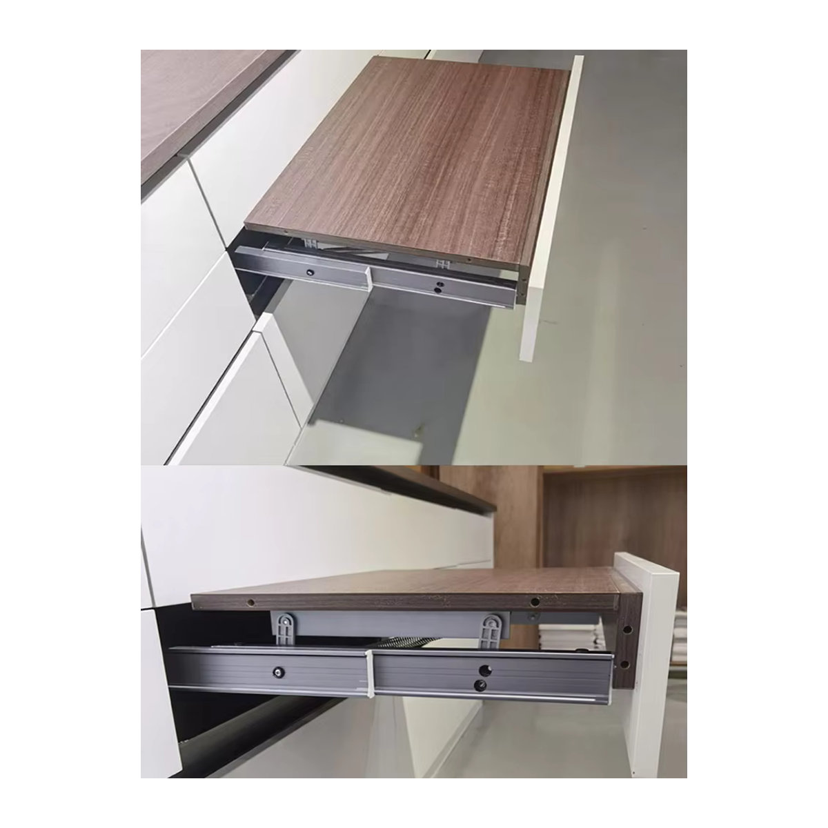 Yanbian Esstisch und Hebeschreibtisch aus Holz in Grau mit ausziehbarem Teleskop-Klapp-Mechanismus und unsichtbarer Führungsschiene - Bild 7