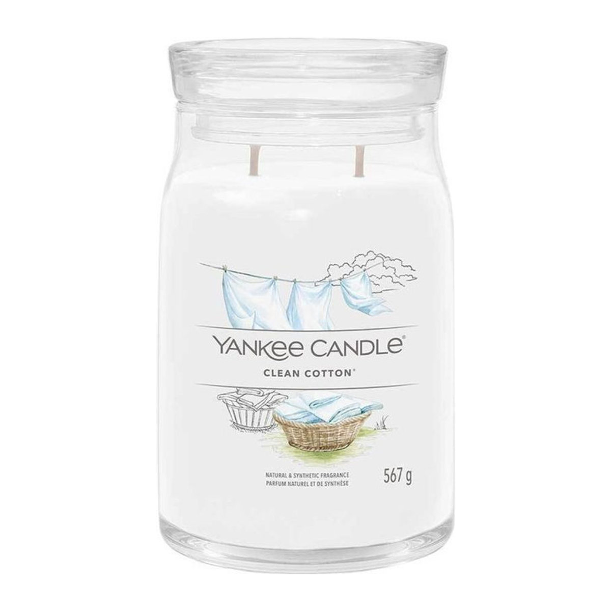 Yankee Candle Duftkerze Clean Cotton in Weiß mit Sojawachs und Glas, 567 g - Bild 1