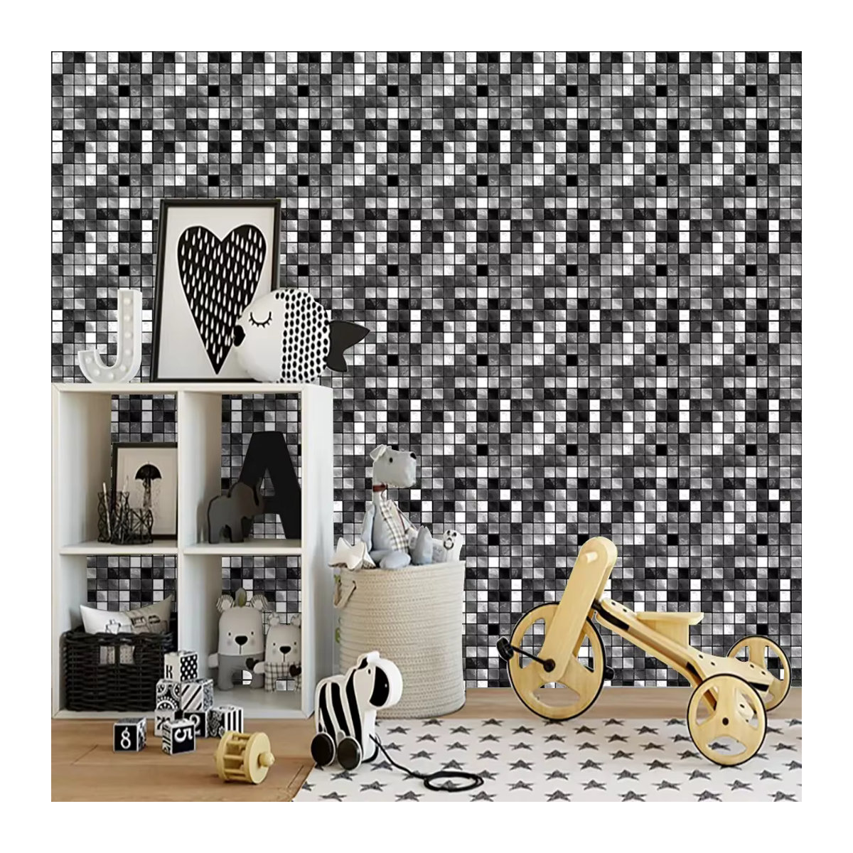 YanTin 10er Set Marmor Kristall Mosaik Fliesen Wandaufkleber in Schwarz Weiß und Grau aus Glas für Küche und Wohnraum - Bild 3