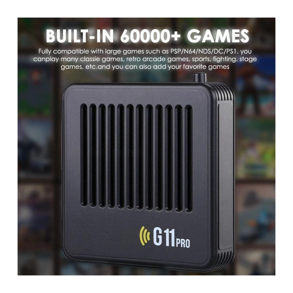 YAO JING G11 Pro Retro-Videospielkonsole mit 60000 Spielen, 4K HD TV Game Stick, kabellose Doppelcontroller, Schwarz - Bild 2