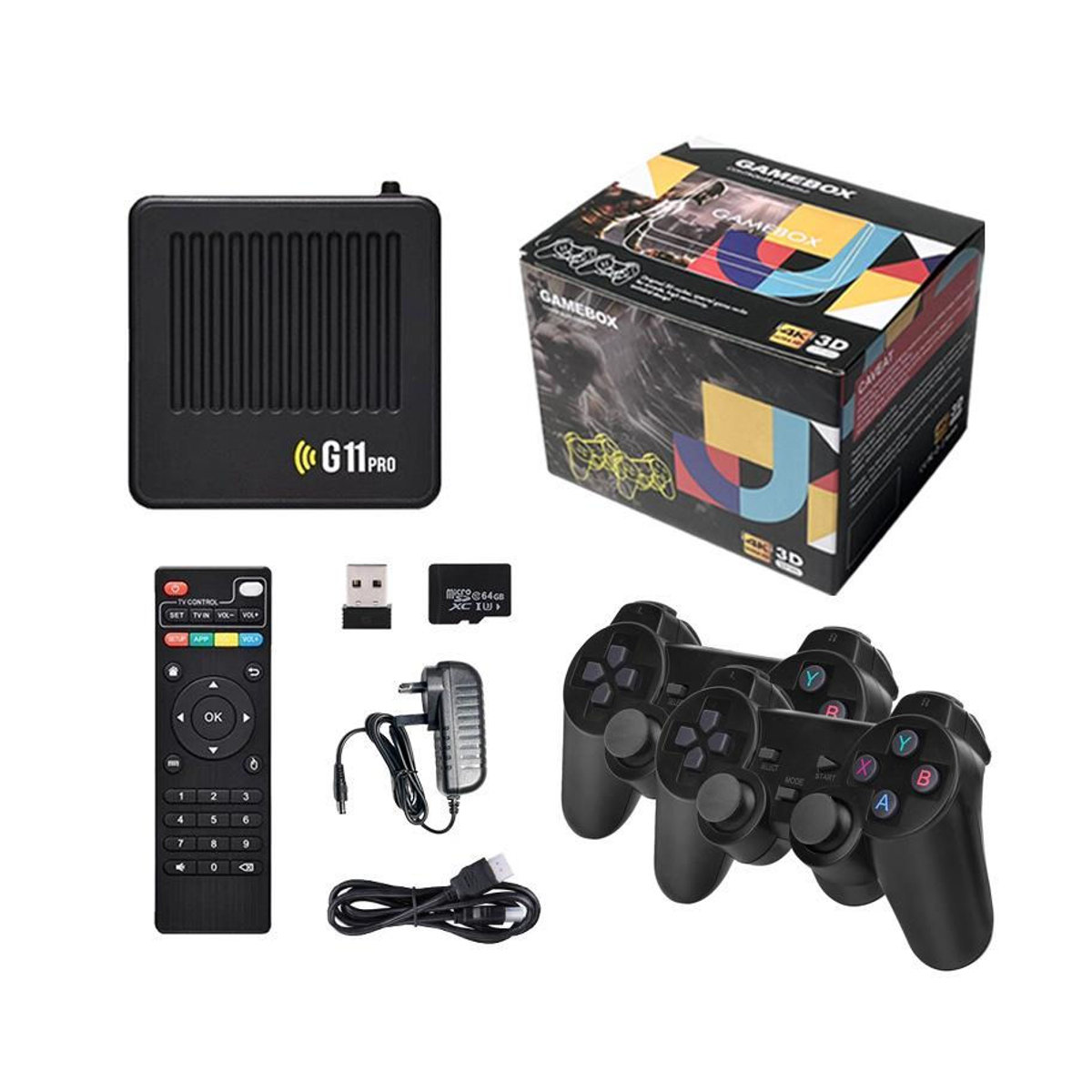 YAO JING G11 Pro Retro-Videospielkonsole mit 60000 Spielen, 4K HD TV Game Stick, kabellose Doppelcontroller, Schwarz - Bild 7