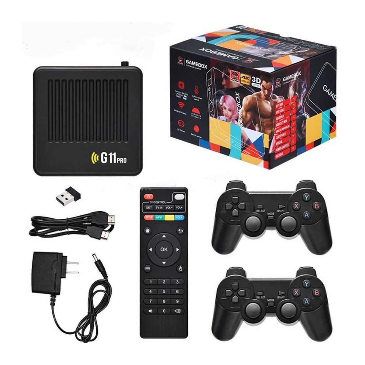 YAO JING G11 Pro Retro-Videospielkonsole mit 60000 Spielen, 4K HD TV Game Stick, kabellose Doppelcontroller, Schwarz - Bild 10
