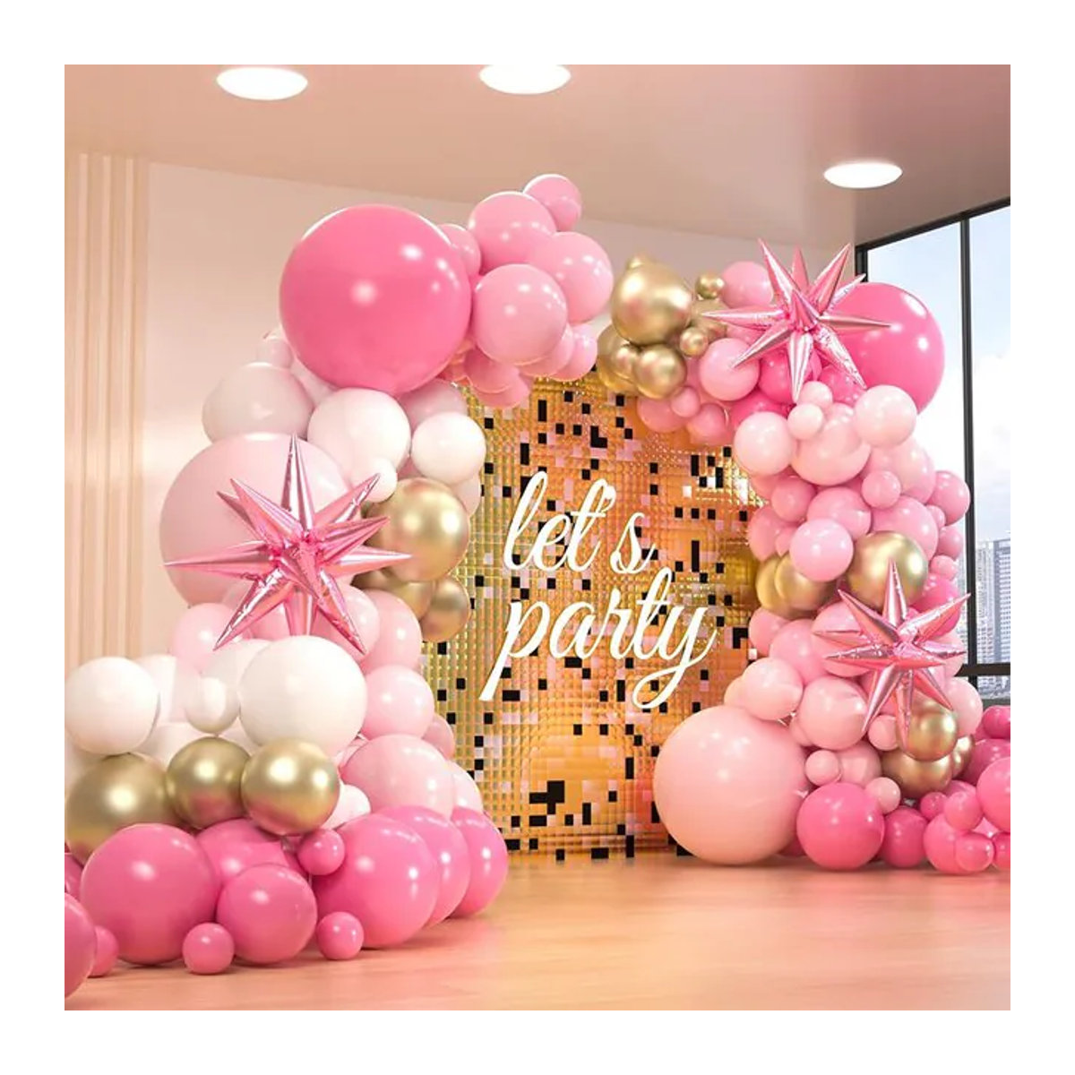 YAYB 119-teiliges Ballongirlanden-Set in Rosa, Gold und Weiß mit Stern-Folienballons für Geburtstag und Partydeko - Bild 1