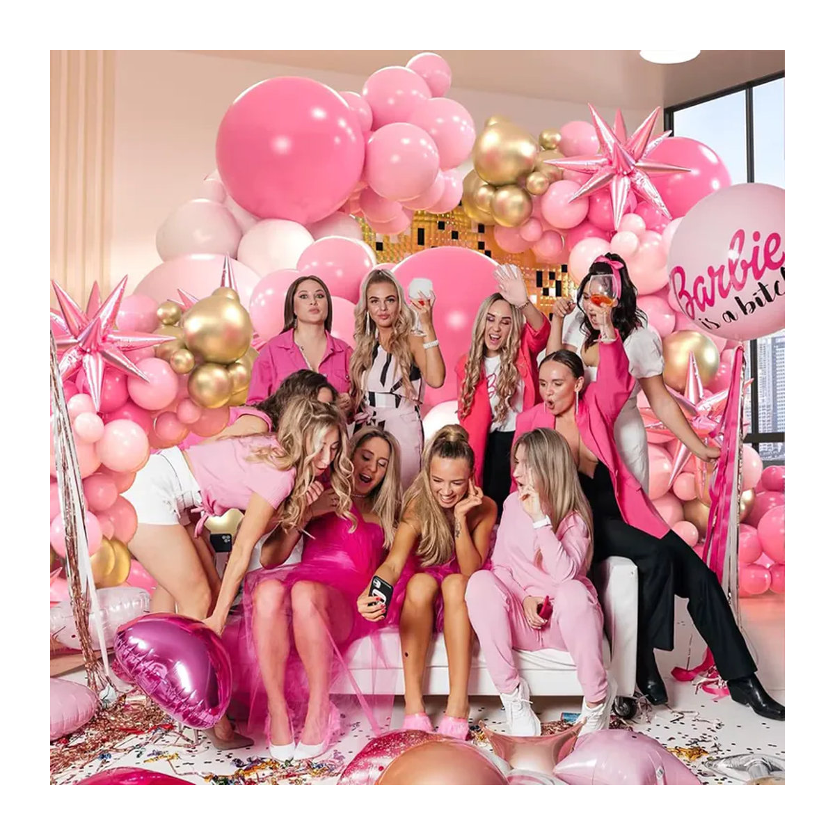 YAYB 119-teiliges Ballongirlanden-Set in Rosa, Gold und Weiß mit Stern-Folienballons für Geburtstag und Partydeko - Bild 4