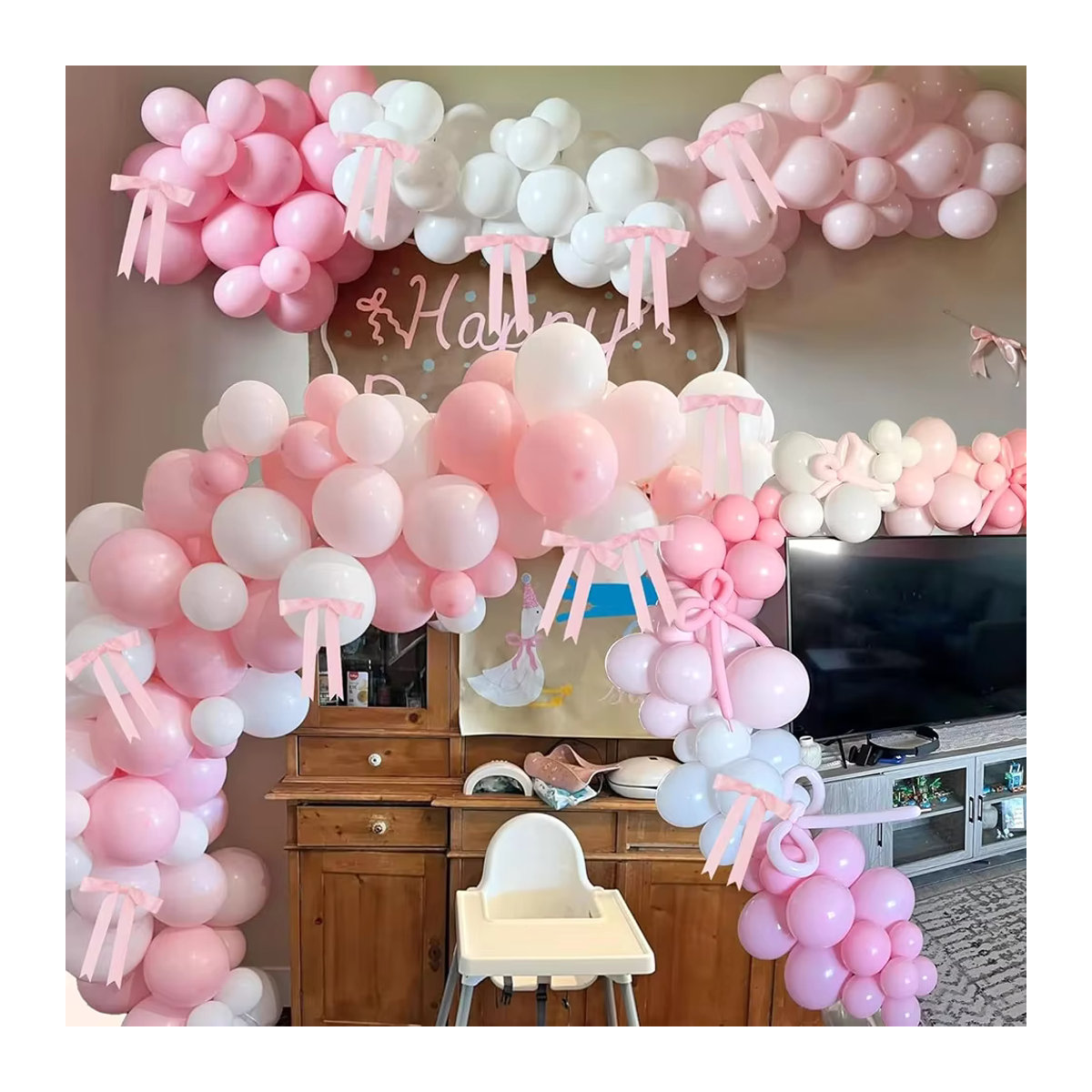 YAYB Ballonbogen-Set in Rosa und Weiß für Hochzeit, Geburtstag oder Babyparty, ästhetisches Dekorationsset in unregelmäßiger Form - Bild 2