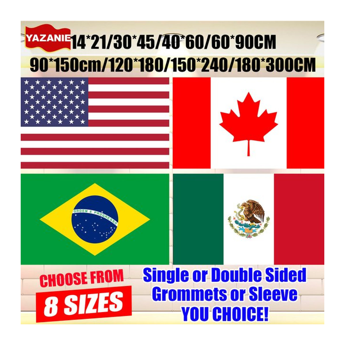YAZANIE Nationalflaggen USA Brasilien Kanada Mexiko aus robustem Polyester mit Messingösen in Mehrfarbig - Bild 1