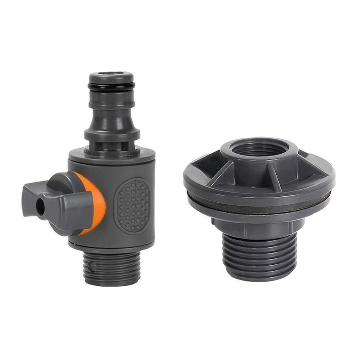 YC Direct 2er-Set IBC-Wasserfass-Adapter aus Kunststoff mit Ventil und Außengewinde in Schwarz - Bild 1