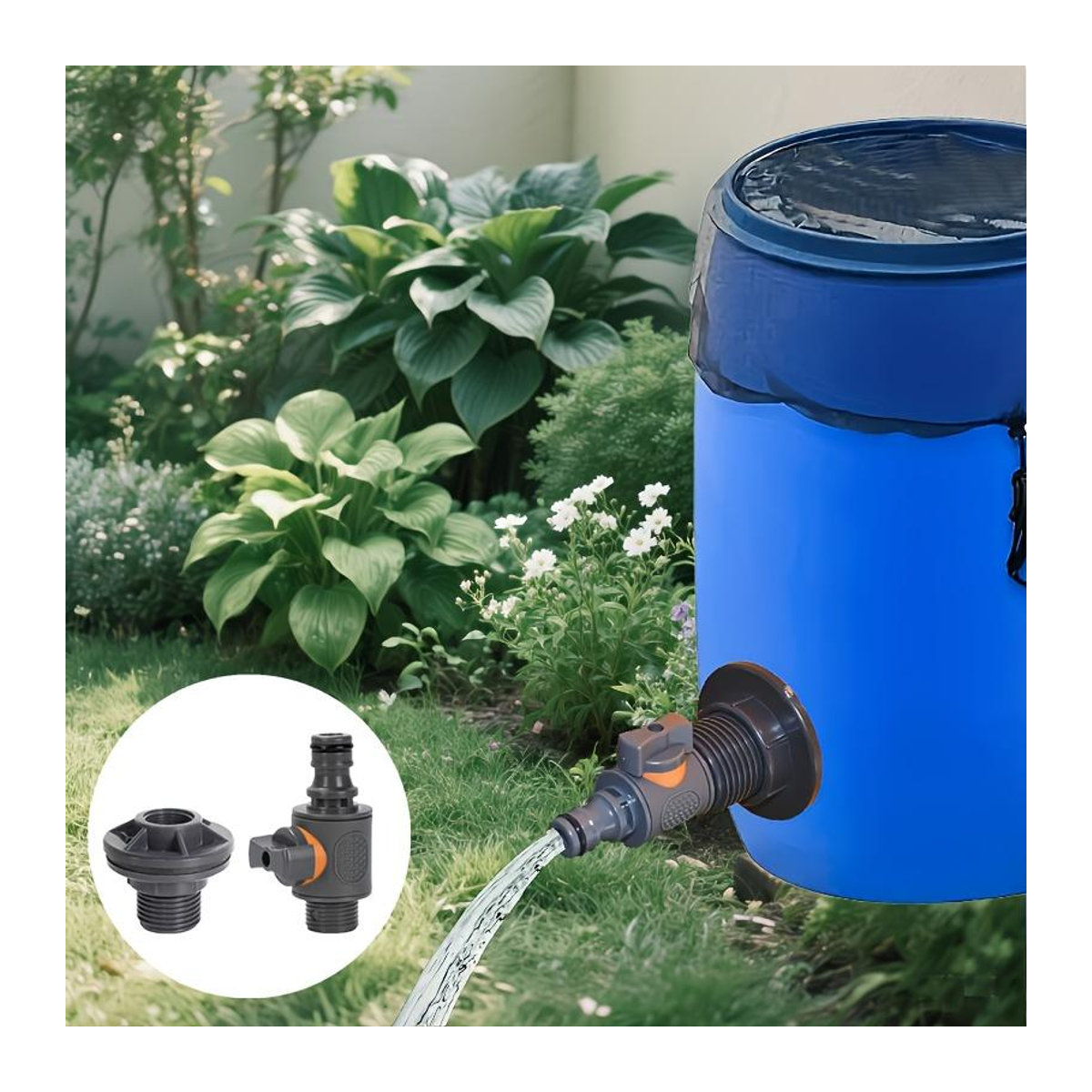 YC Direct 2er-Set IBC-Wasserfass-Adapter aus Kunststoff mit Ventil und Außengewinde in Schwarz - Bild 5