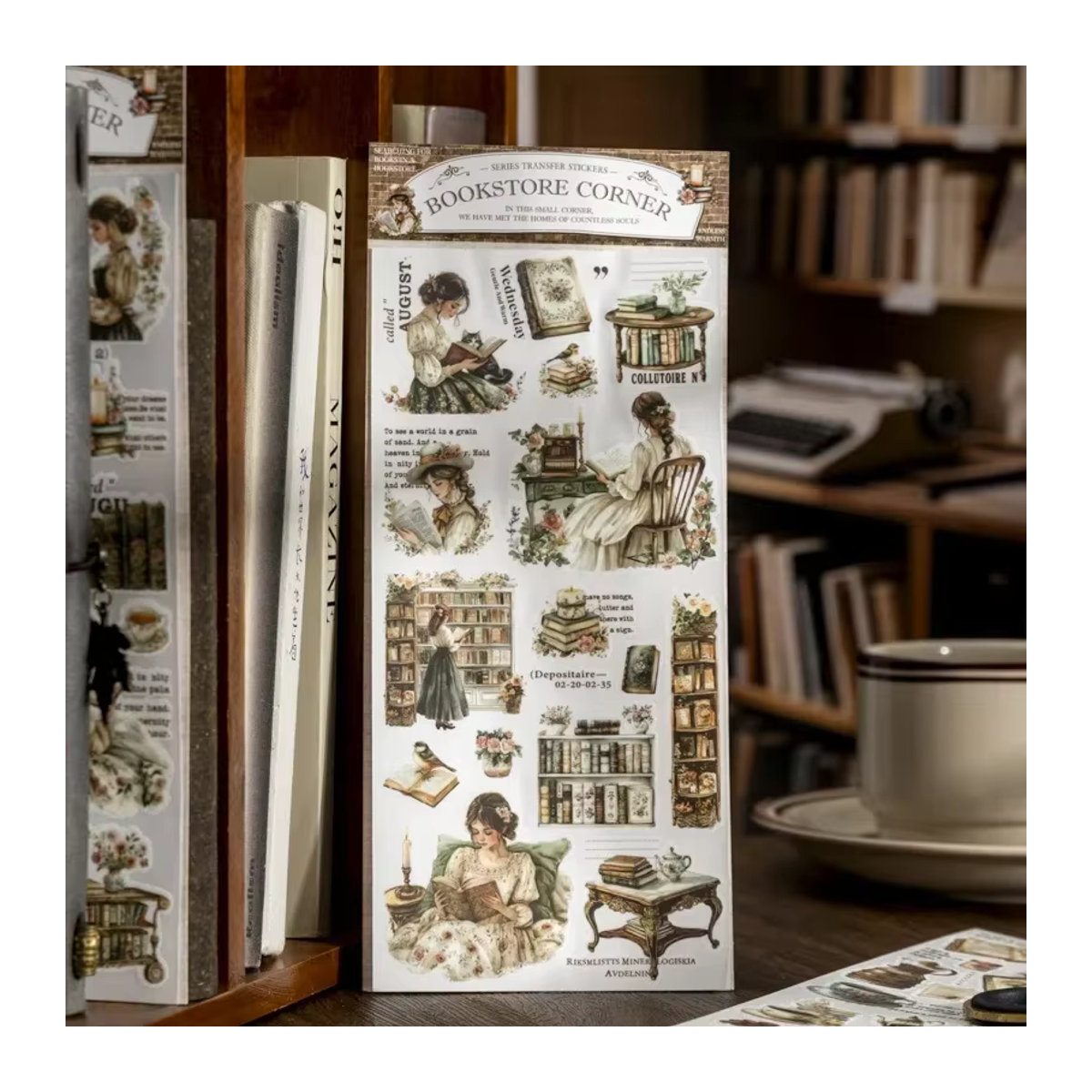 YCDBTH Retro Katzen und Bücher Aufkleber Set aus PVC, 2er-Pack, Mehrfarbig, B: 24,9 cm x H: 10,5 cm - Bild 2