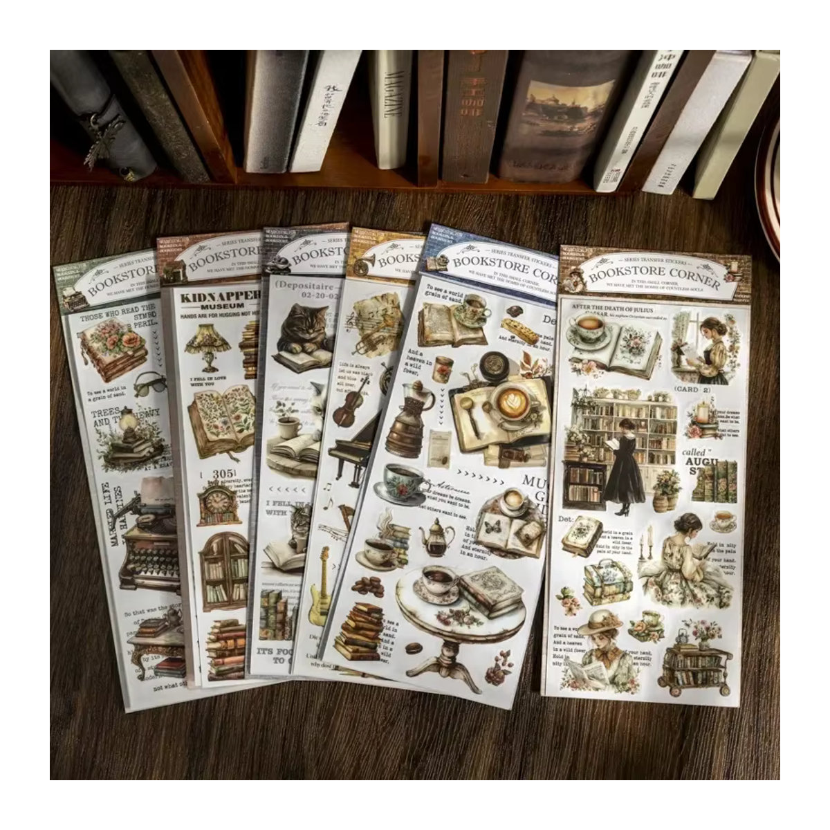 YCDBTH Retro Katzen und Bücher Aufkleber Set aus PVC, 2er-Pack, Mehrfarbig, B: 24,9 cm x H: 10,5 cm - Bild 3