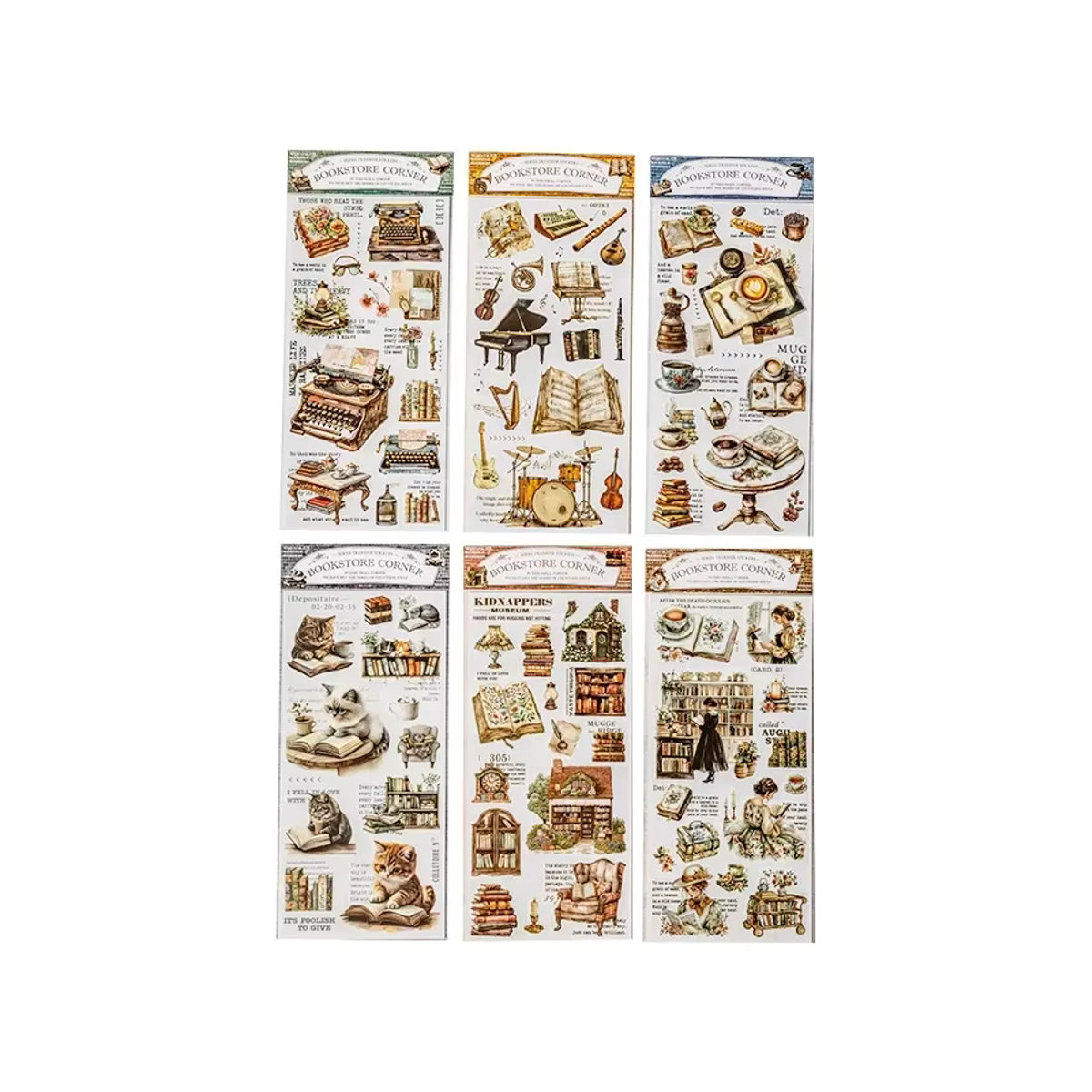 YCDBTH Retro Katzen und Bücher Aufkleber Set aus PVC, 2er-Pack, Mehrfarbig, B: 24,9 cm x H: 10,5 cm - Bild 6