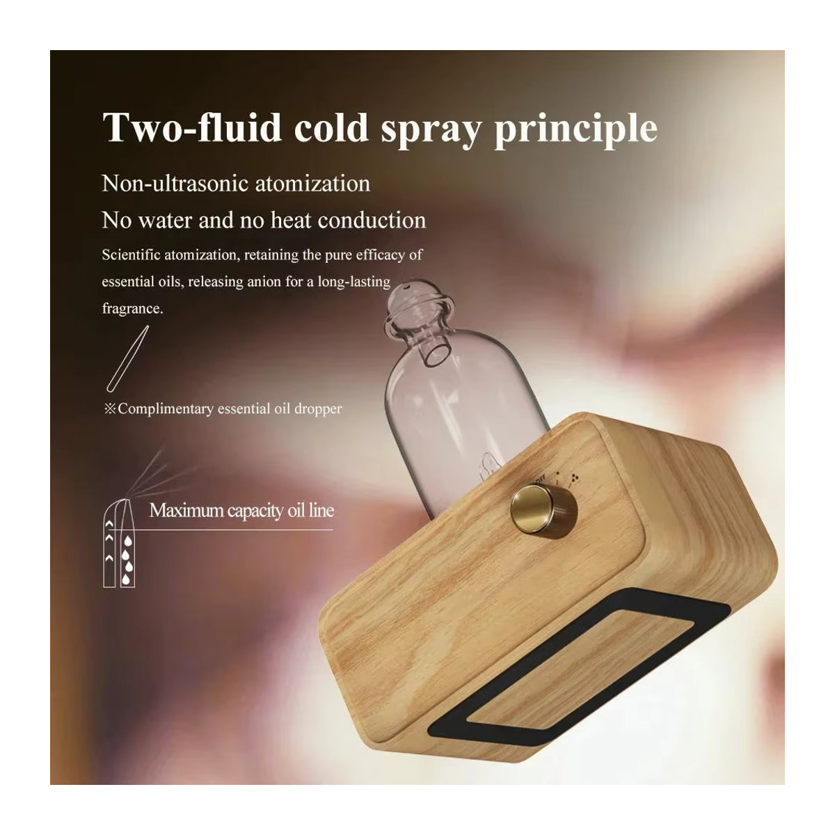 YCTMO Elektrischer Aroma Diffusor aus Glas mit Holzmaserung und 2600 mAh Akku für Home Office und Zimmer, Transparent - Bild 2