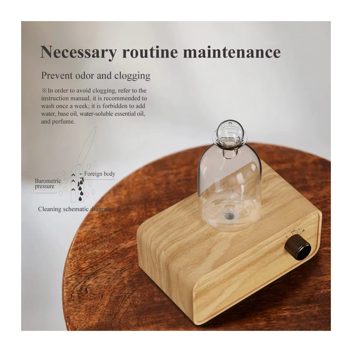 YCTMO Elektrischer Aroma Diffusor aus Glas mit Holzmaserung und 2600 mAh Akku für Home Office und Zimmer, Transparent - Bild 5