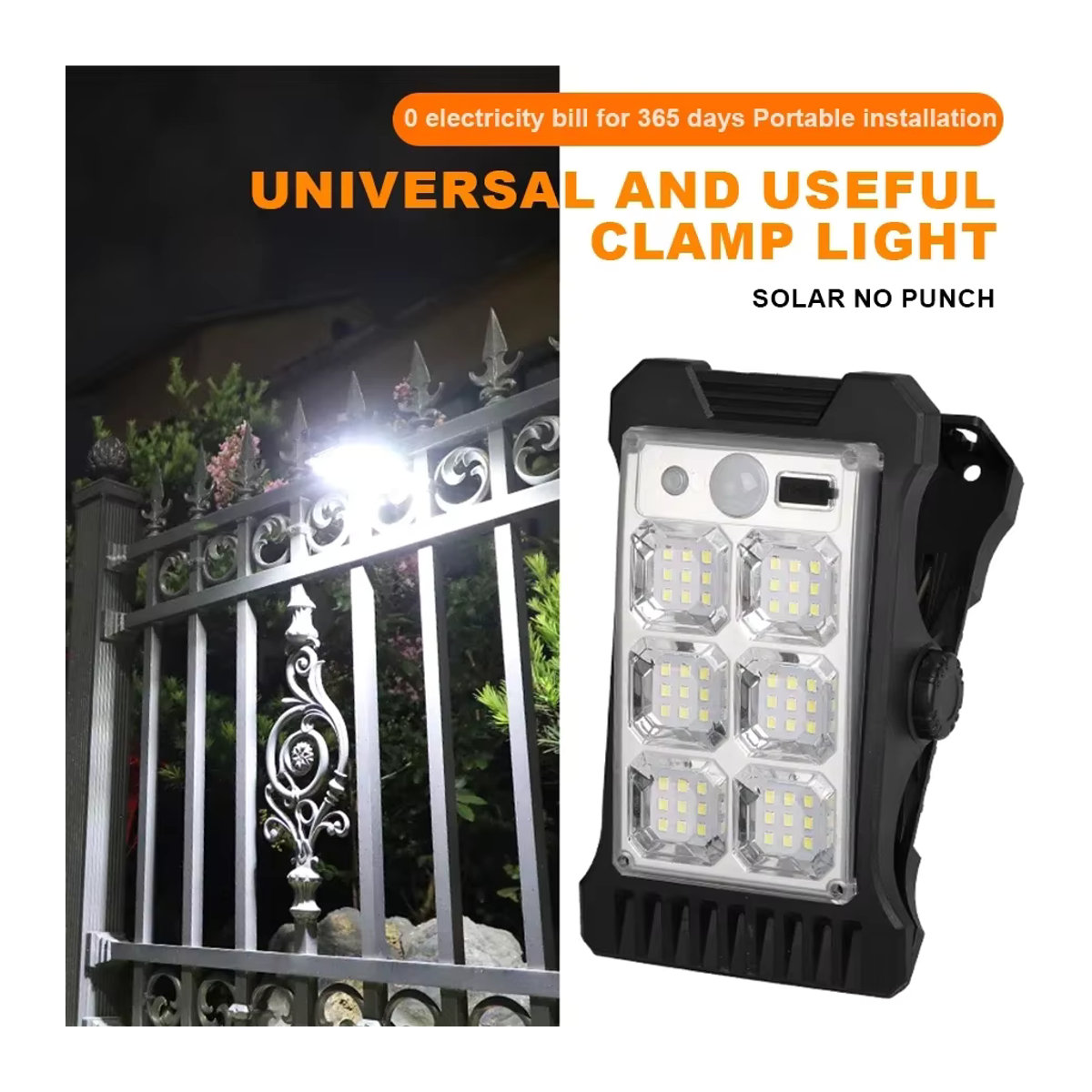 YD-19 Solar Clip Licht mit Bewegungssensor, wasserdichte LED Solarleuchte in Schwarz für Garten, Terrasse und Camping - Bild 2