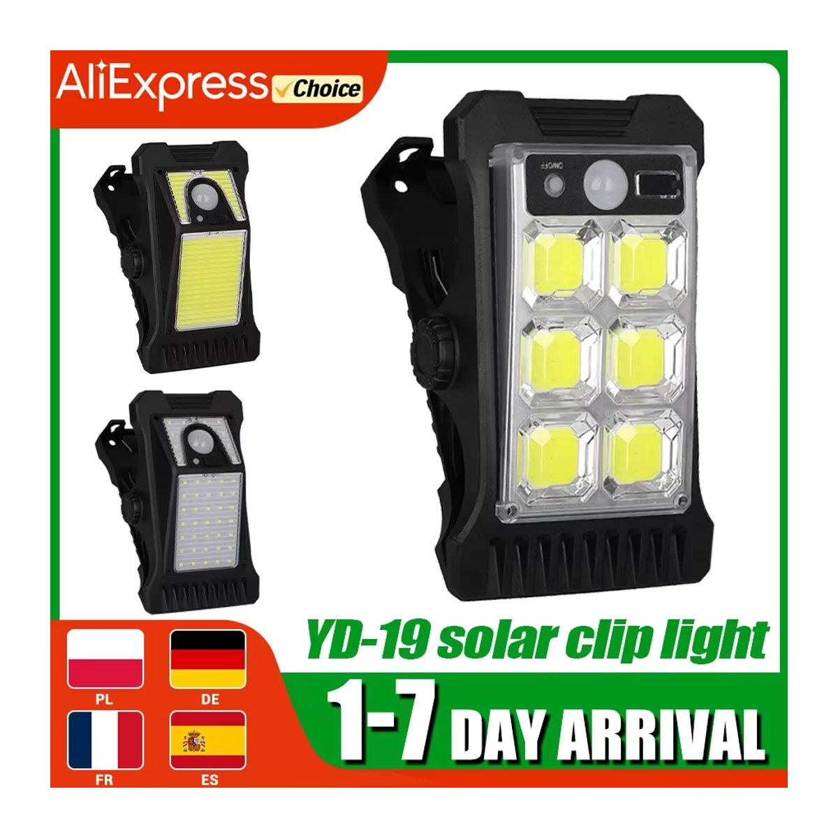 YD-19 Solar Clip Licht mit Bewegungssensor, wasserdichte LED Solarleuchte in Schwarz für Garten, Terrasse und Camping - Bild 7