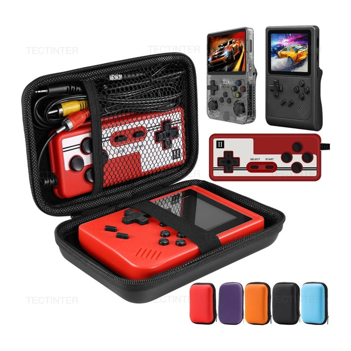 YECKTEGJ Tragetasche für R36S GB300 FC und RG35XX Handheld Spielkonsolen in Schwarz mit Mesh-Netz im minimalistischen Retro-Design - Bild 1
