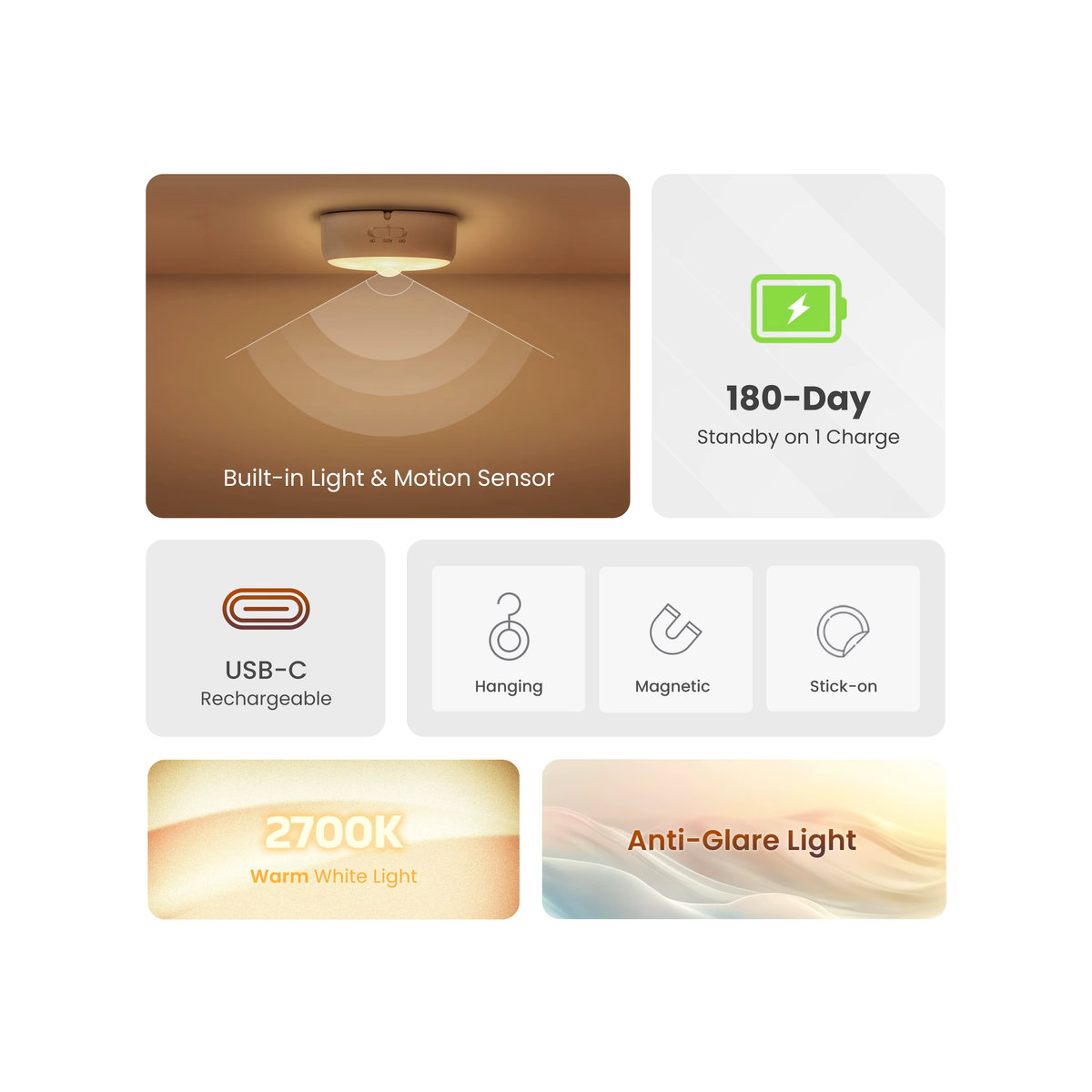 Yeelight LED-Nachtlicht mit Bewegungsmelder in Weiß, wiederaufladbar und minimalistisch für Schlafzimmer, Schrank oder Flur - Bild 4