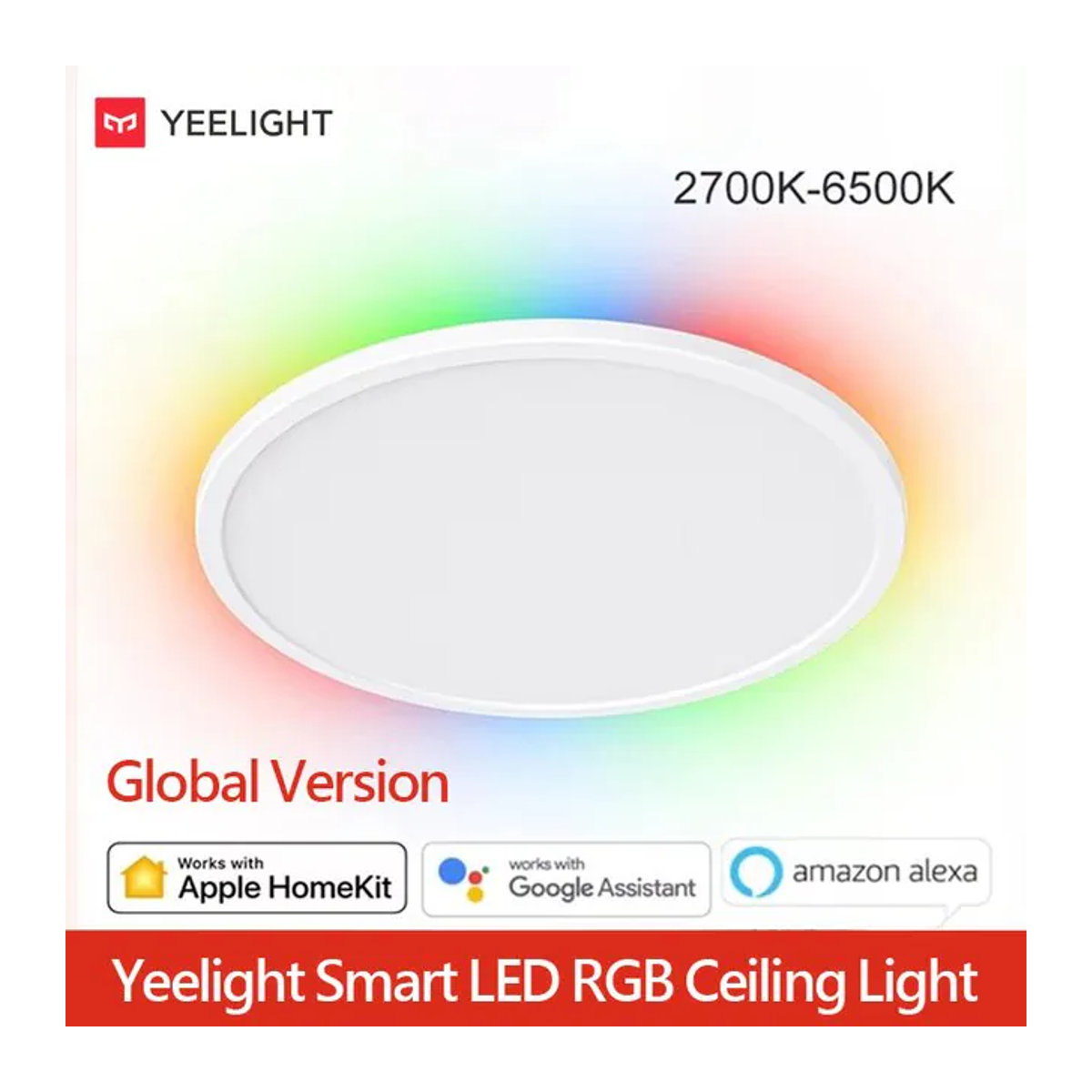 Yeelight Smart LED RGB Deckenleuchte mit WLAN, dimmbar, Farbtemperatur 2700K-6500K, ultradünnes Design, Sprachsteuerung via App, HomeKit und Mi Home, bunt - Bild 1