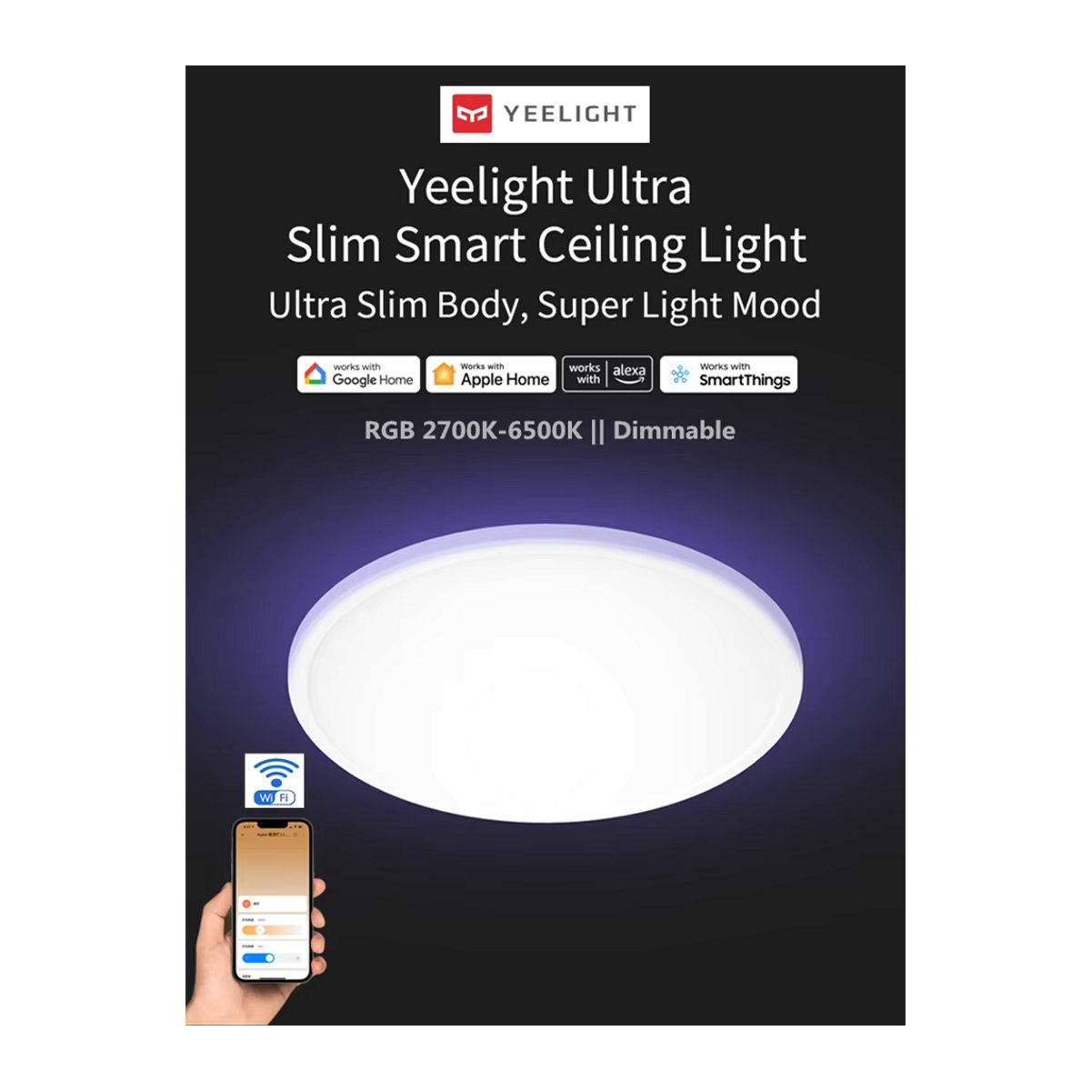Yeelight Smart LED RGB Deckenleuchte WLAN 24W Dimmbar Ultradünn mit Sprachsteuerung Kompatibel mit App Homekit und Mi Home in Bunt und Neutralweiß - Bild 3
