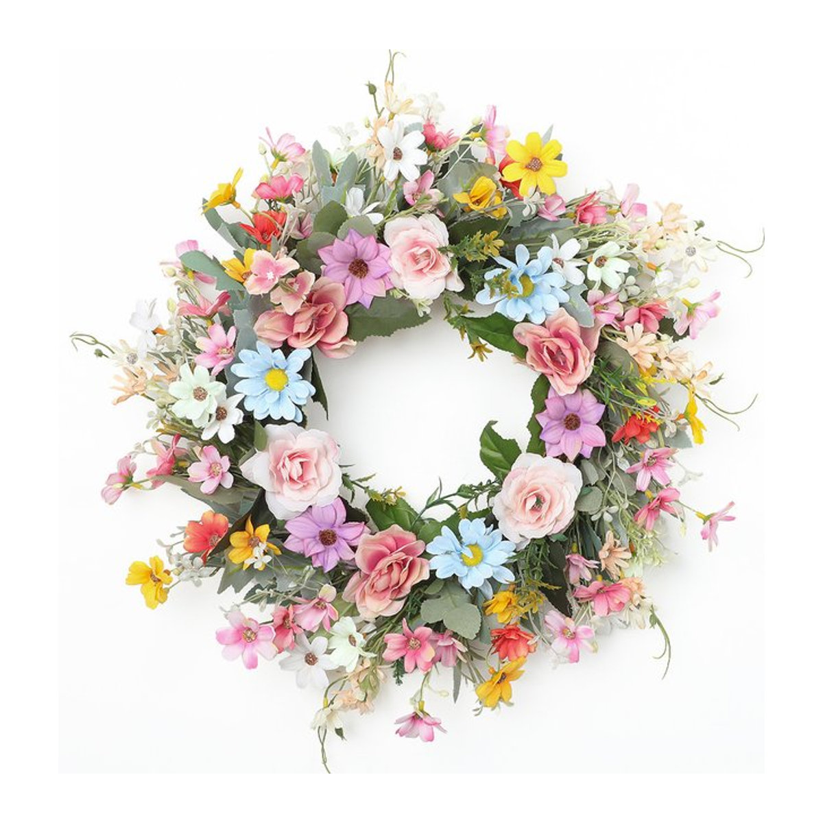 YeeNanee Frühlingskranz mit künstlichen Wildblumen, mehrfarbiger Blumenkranz für die Haustür und Wanddekoration im Landhausstil - Bild 1