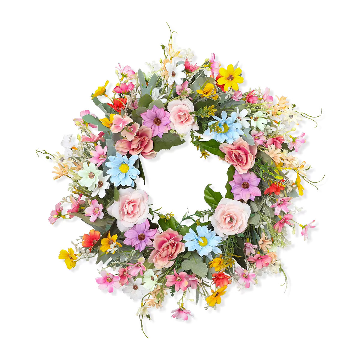 YeeNanee Frühlingskranz mit künstlichen Wildblumen, mehrfarbiger Blumenkranz für die Haustür und Wanddekoration im Landhausstil - Bild 3