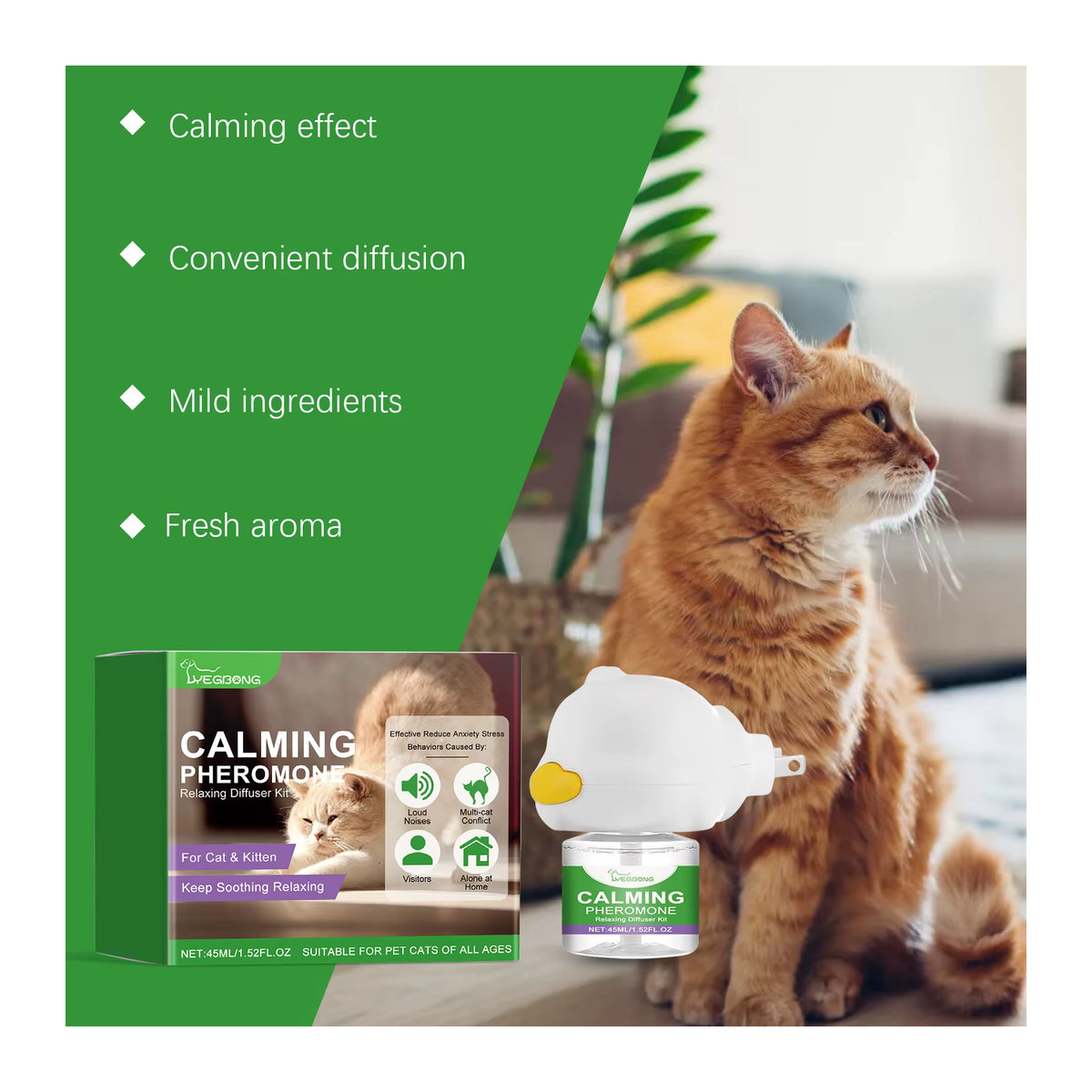 YEGBONG Beruhigender Katzen-Diffusor mit Pheromon-Plug-In zur Angstreduktion in Weiß - Bild 3
