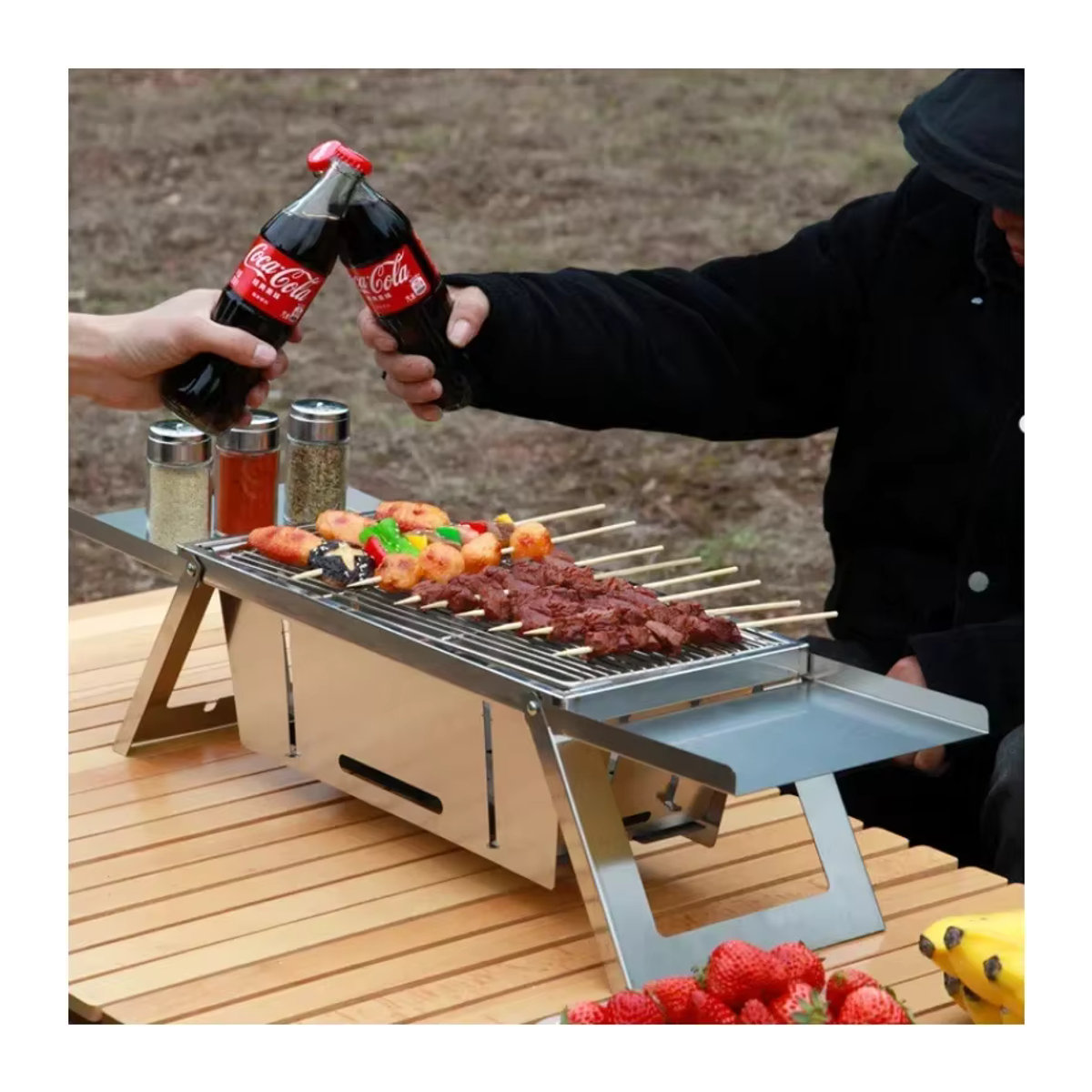 YEGBONG Edelstahl Holzkohle Grill mit Klapp-Rack für Outdoor und Haushalt - Bild 2