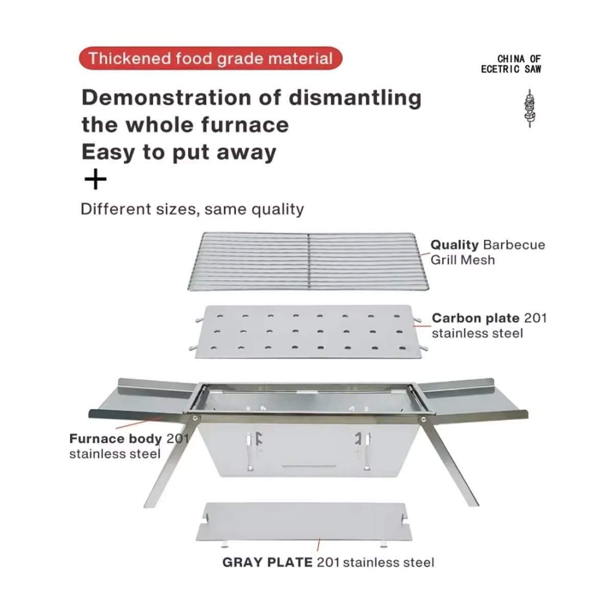 YEGBONG Edelstahl Holzkohle Grill mit Klapp-Rack für Outdoor und Haushalt - Bild 4