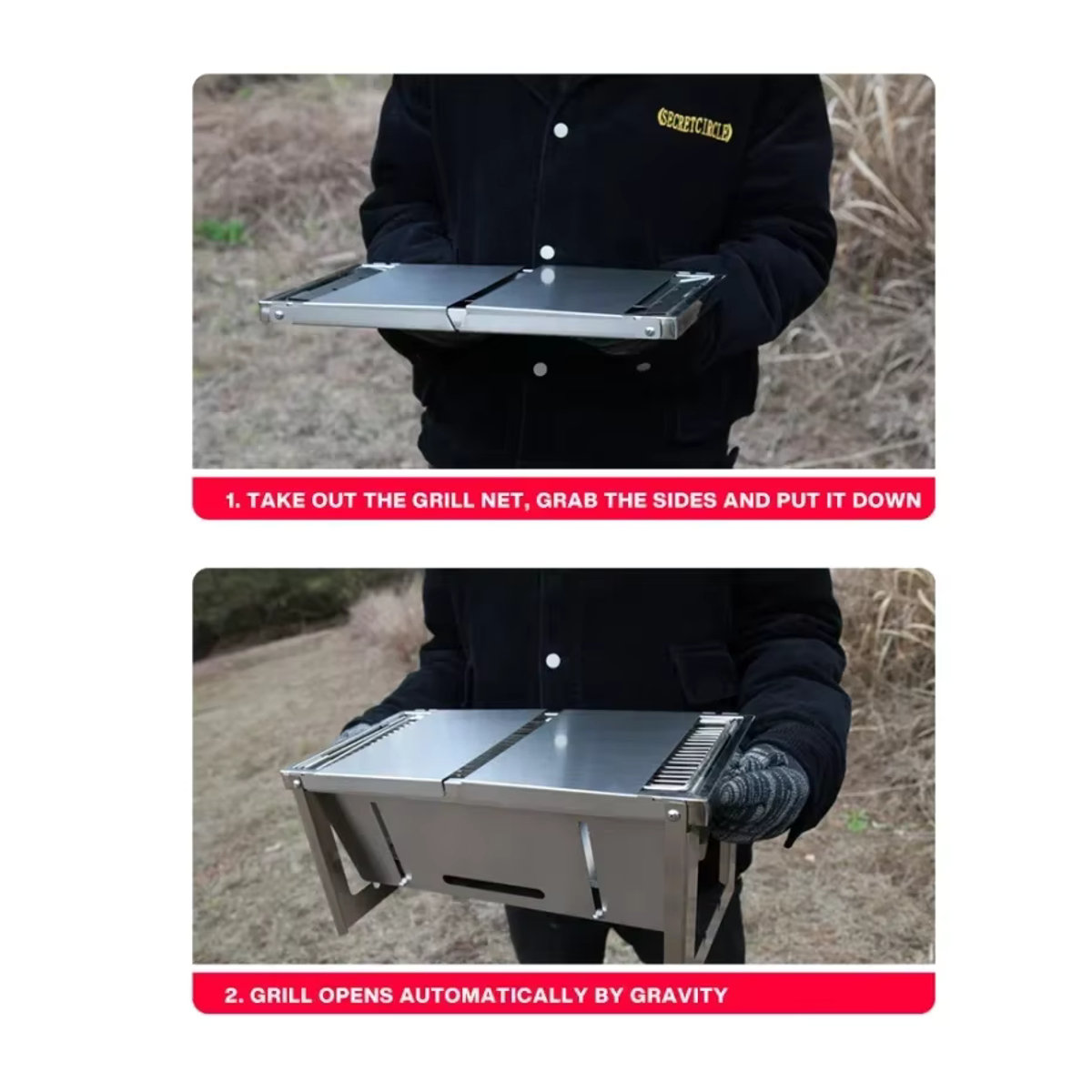 YEGBONG Edelstahl Holzkohle Grill mit Klapp-Rack für Outdoor und Haushalt - Bild 5