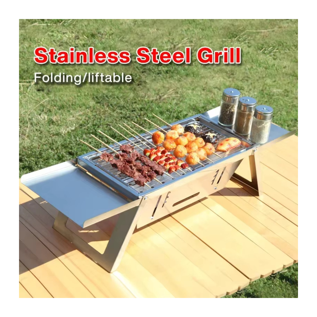 YEGBONG Edelstahl Holzkohle Grill mit Klapp-Rack für Outdoor und Haushalt - Bild 6
