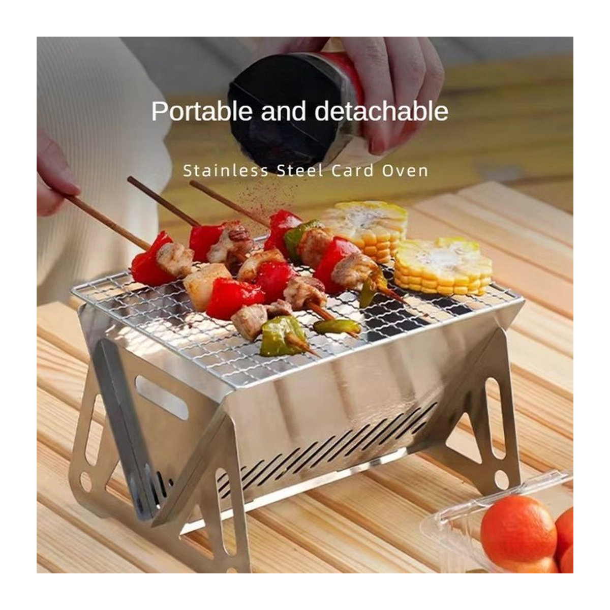 YEGBONG Tragbarer klappbarer Campinggrill aus Edelstahl mit Grillrost und Brennholzofen - Bild 1