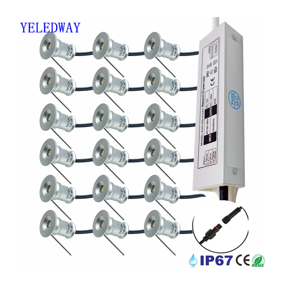 YELEDWAY LED Einbau-Unterflurleuchte IP67 Wasserdicht, 1W Outdoor Garten Spotlicht aus Aluminium in Silber - Bild 1