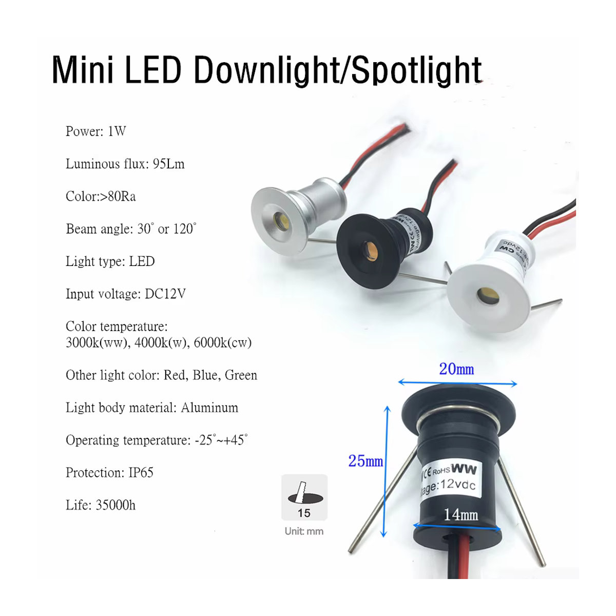 YELEDWAY LED Einbaustrahler Mini Spot 12V in Silber, IP65 wasserdichte Wegeleuchte aus Aluminium für Treppen und Außenbereiche - Bild 3