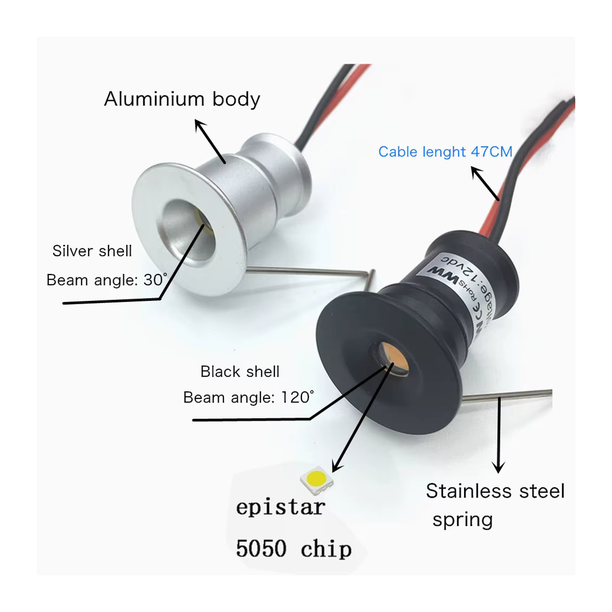 YELEDWAY LED Einbaustrahler Mini Spot 12V in Silber, IP65 wasserdichte Wegeleuchte aus Aluminium für Treppen und Außenbereiche - Bild 4