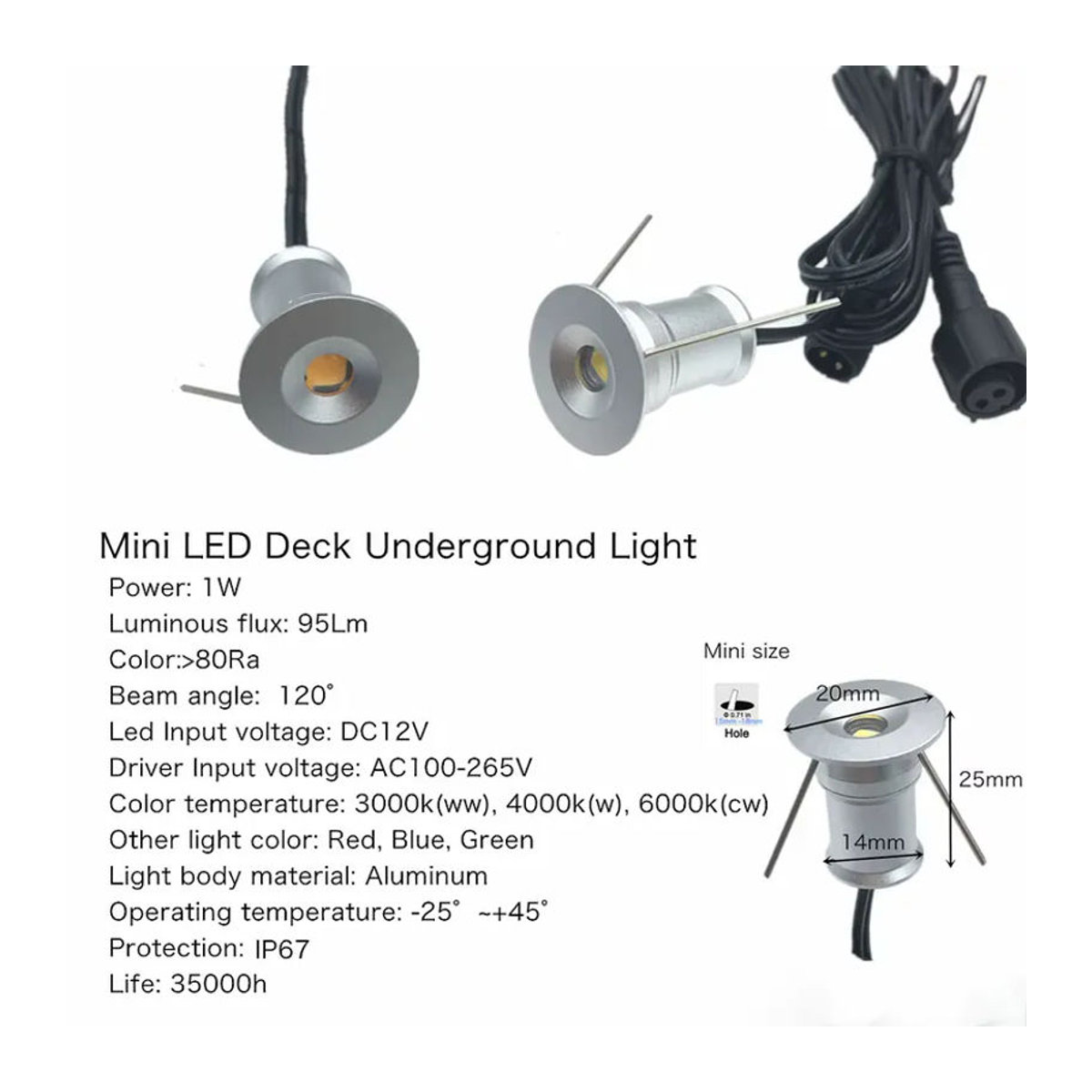 YELEDWAY Mini LED Einbauleuchte IP67 Wasserdicht 12V aus Edelstahl und Aluminium für Garten und Landschaftsbau - Bild 3