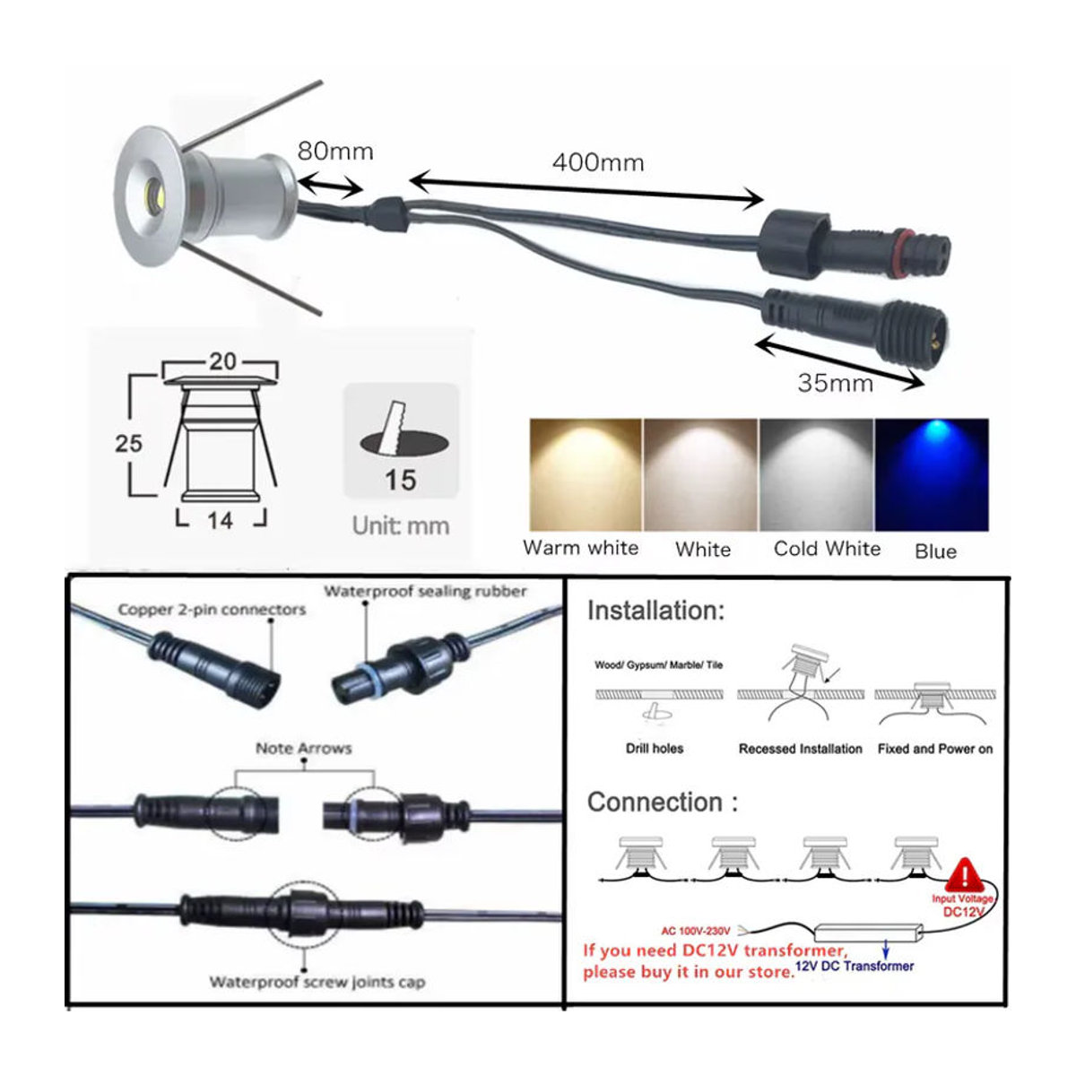 YELEDWAY Mini LED Einbauleuchte IP67 Wasserdicht 12V aus Edelstahl und Aluminium für Garten und Landschaftsbau - Bild 5