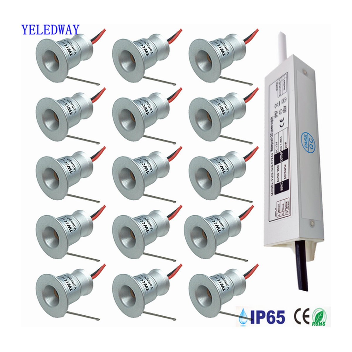 YELEDWAY Mini LED Einbaustrahler 12V IP65 aus Aluminium in Weiß, Schwarz oder Silber mit Treiber - Bild 1