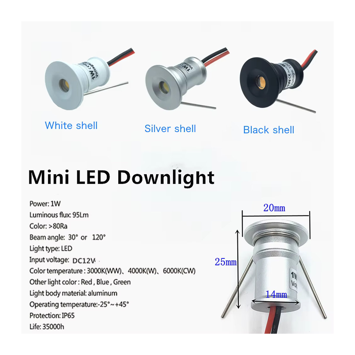 YELEDWAY Mini LED Einbaustrahler 12V IP65 aus Aluminium in Weiß, Schwarz oder Silber mit Treiber - Bild 2