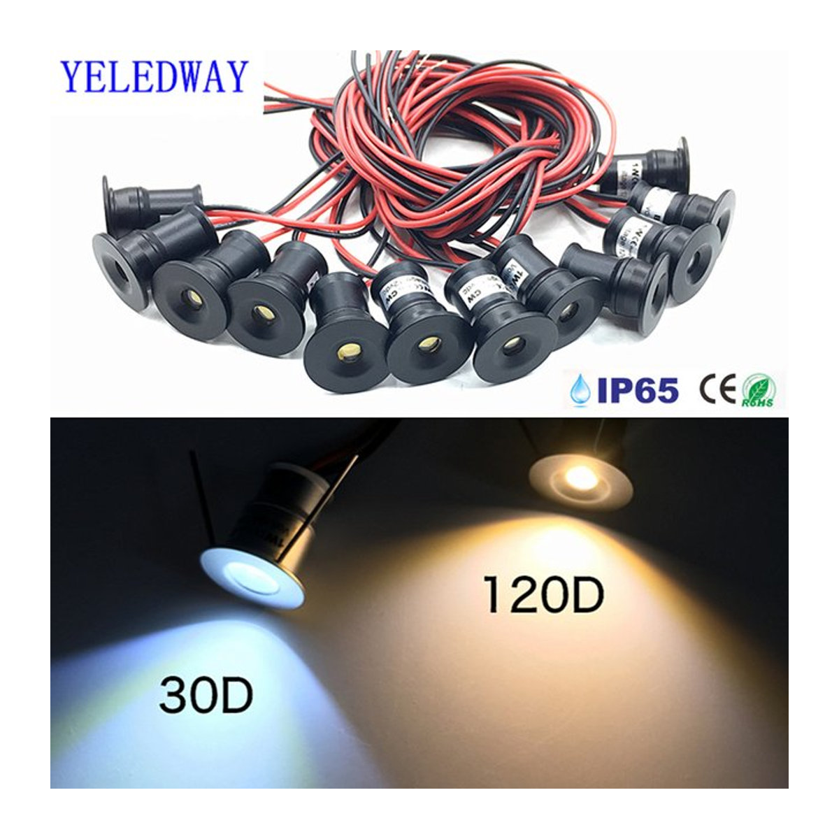 YELEDWAY Mini LED Einbaustrahler 12V IP65 Dimmbar Schwarz 1W Aluminium - Bild 1