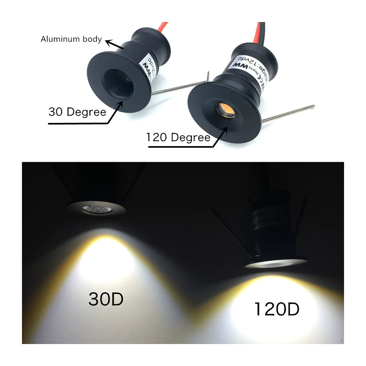 YELEDWAY Mini LED Einbaustrahler 12V IP65 Dimmbar Schwarz 1W Aluminium - Bild 3